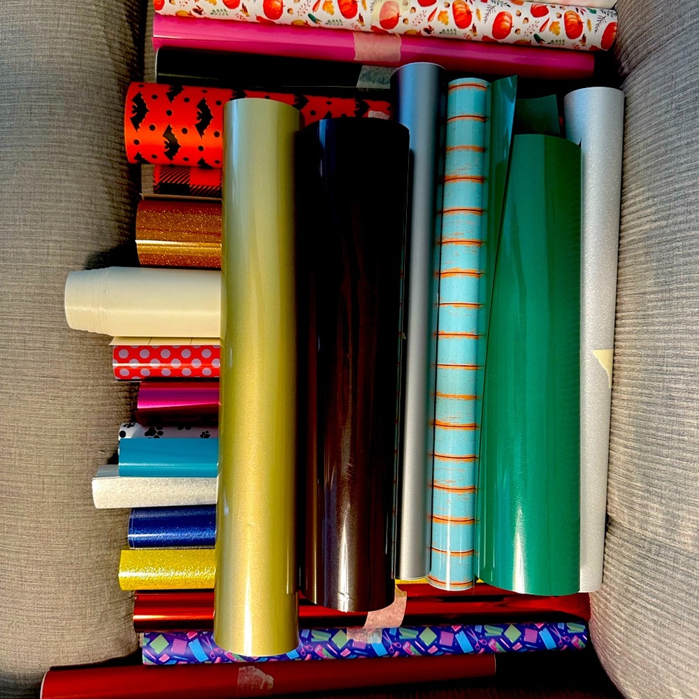 Vinyl for cricut and other cutters. 10.5in. X at least 10.5in each roll.